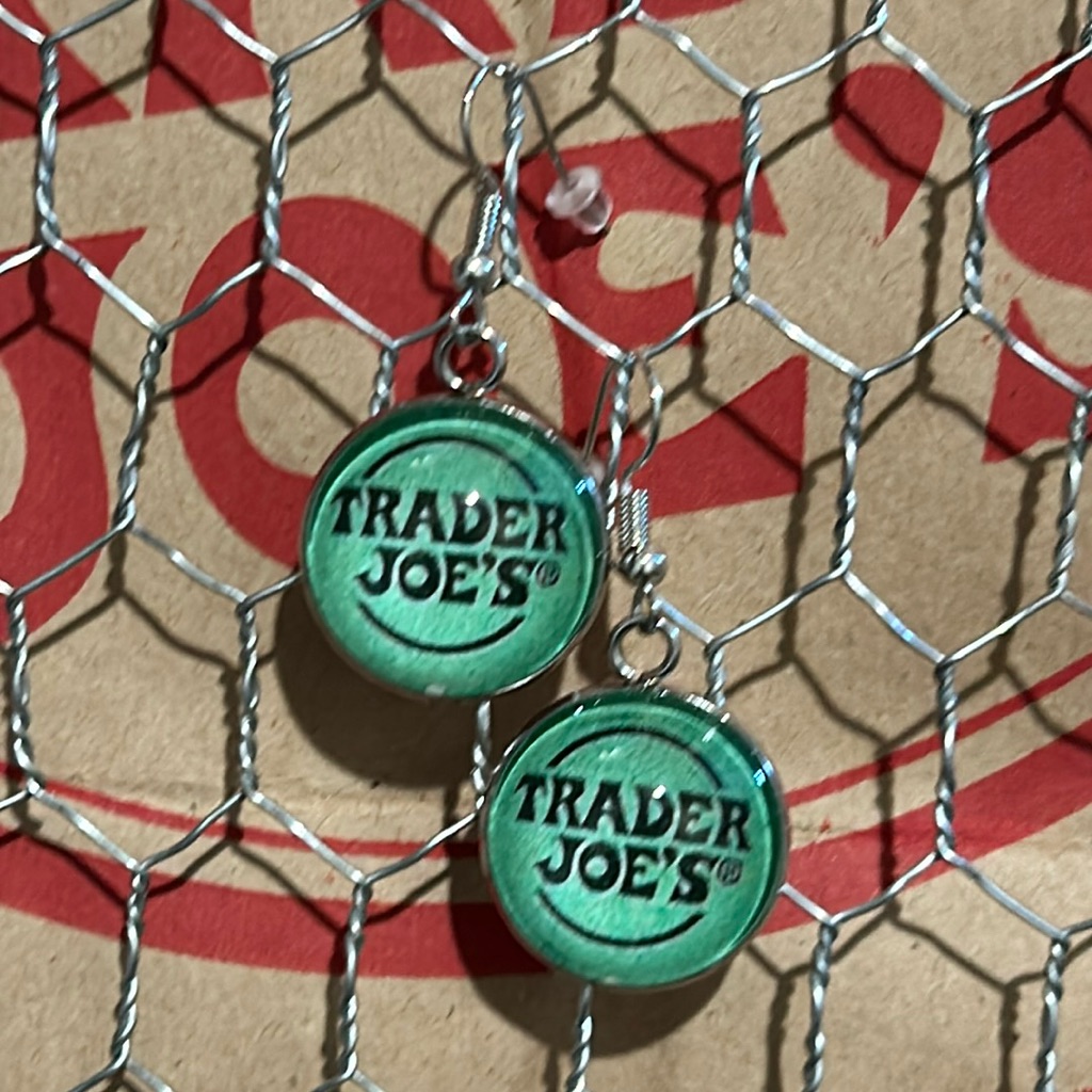 Trader Joe’s Earrings 20mm Logo Green